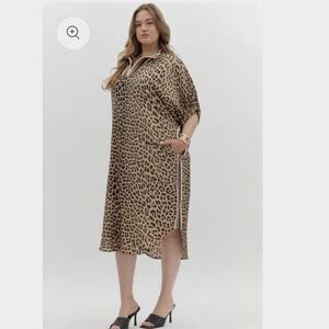 NWT Entro Leopard Print 3/4 Sleeve Midi Dress in Mocha Womans 2X Leopard Print
